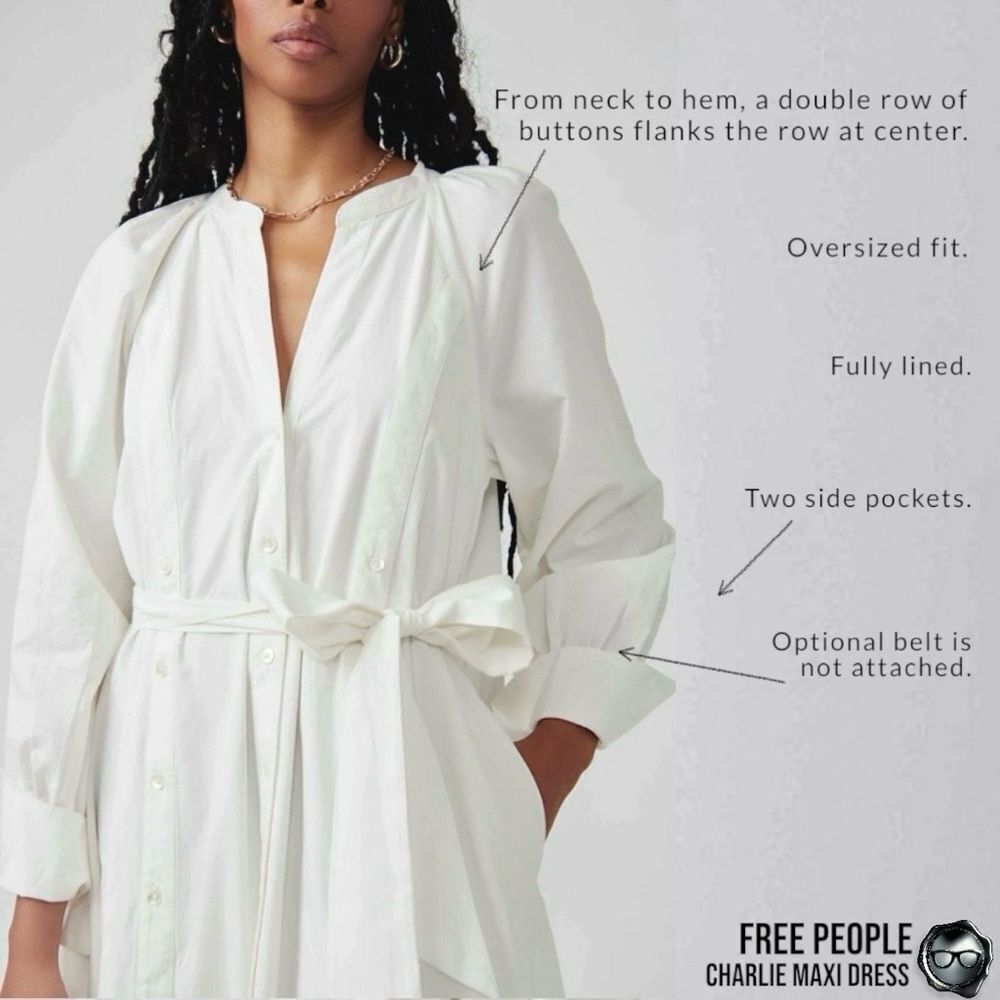 FREE PEOPLE CHARLIE MAXI DRESS IN OPTIC WHITE COTTON POPLIN WOMEN’S SMALL - Picture 5 of 11